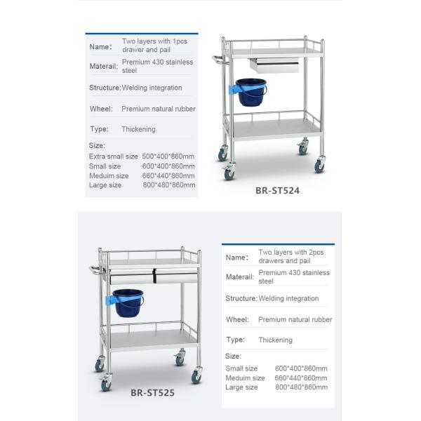 2 capas de acero inoxidable hospital de instrumentos médicos del carrito