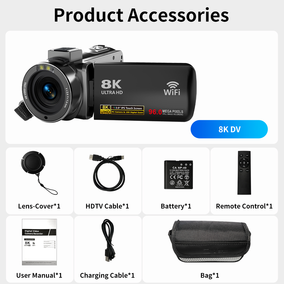 8K 96MP Professional Video Camera with 18X Zoom Anti-Shake WiFi Ideal for Vloggers Photographers and Beginners As Christmas Gift