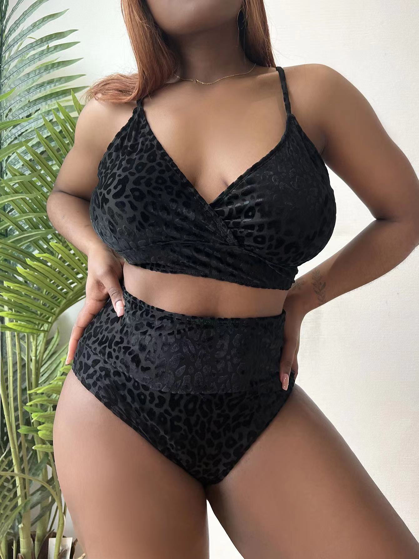 Бикини купальника Underwire размера леопарда бархата добавочное плюс купальник размера двухкусочный