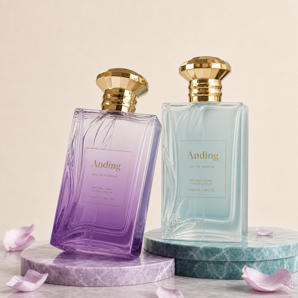 100ml Glass Perfume Bottles Faceted Rectangle Empty Metal Cap Spray Crimp Neck