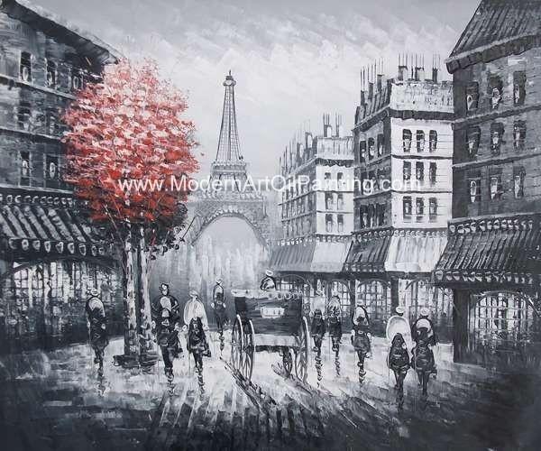 Paris Painting Black And White , Impression Palette Knife Landscape Painting