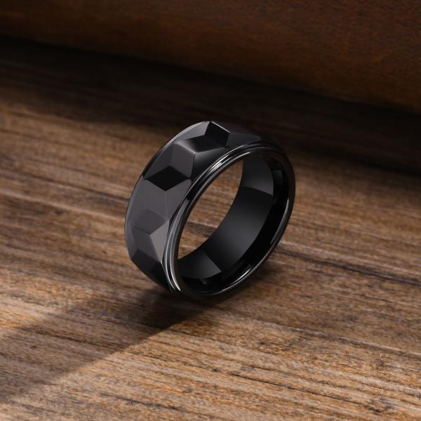 Anneaux en carbure de tungstène à facettes noires en or 8 mm pour hommes Anneaux de mariage très poli pour couples bijoux de mode Confort Fit