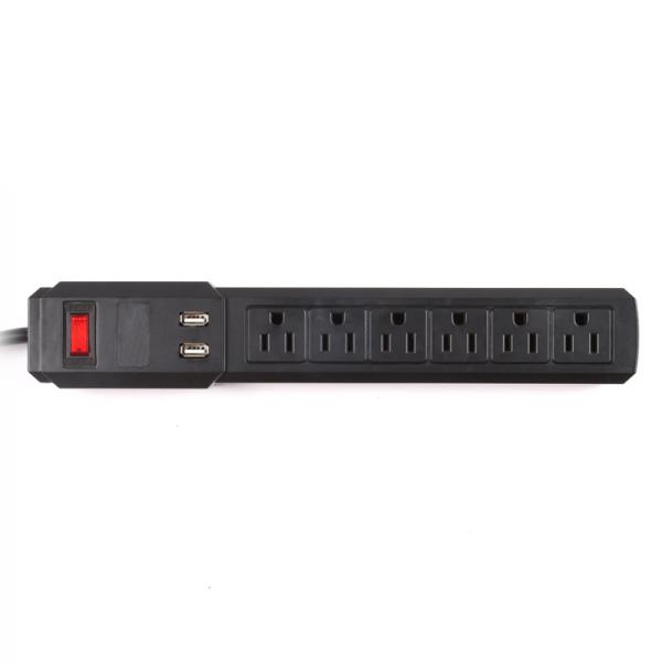 5 outlet Power Socket 1.5FT Cord with on/off Switches, 2 USB Surge Protector