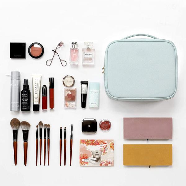 Fashion Large Travel Reusable Waterproof Plain PU Leather Toiletry Makeup Brush Cosmetic Bag For Women
