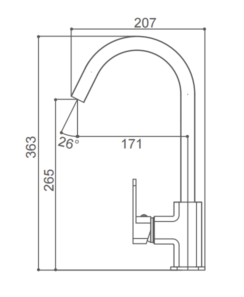High Arch Metal Kitchen Mixer Faucet 363mm High Countertop Sink Taps