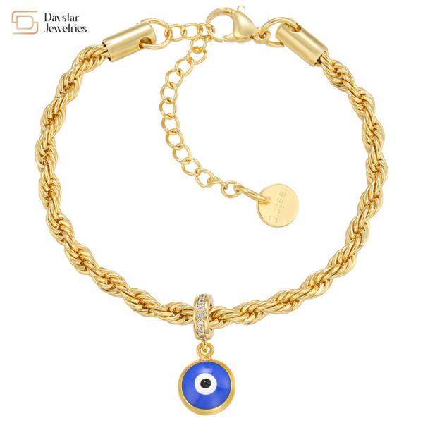 O ouro torcido chapeou o bracelete de aço inoxidável do pendente do olho mau do esmalte da joia