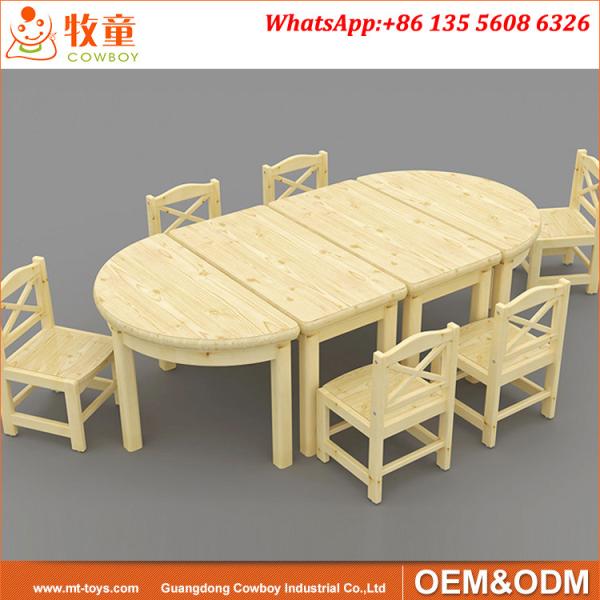 High quality early childhood classroom furniture supplies kids wooden 6 seats rectangle table