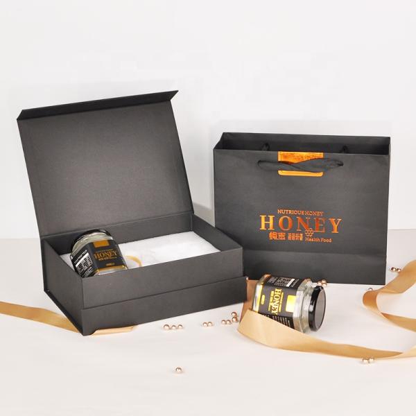 Luxury Paper Cardboard Jar Bottle Packaging Black Elegant Magnetic Honey Box