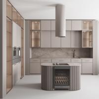 Meuble de cuisine îlot sur pied gris moderne populaire en gros avec évier pour appartement