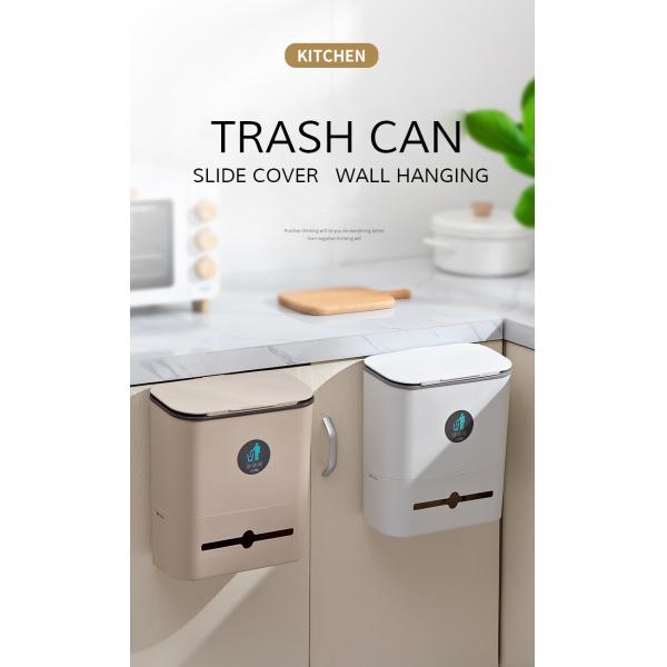 Restaurants Anti-odor Wall Mounted Hanging Slide Cover Trash Can Plastic Rubbish Bin
