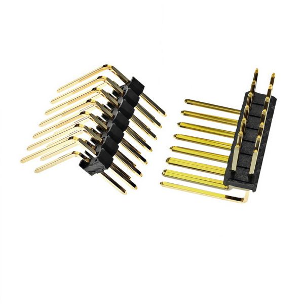 2.0mm dual row right angle pin headers. Compact 90° design, durable insulation, stable electrical performance for industrial and consumer electronics.