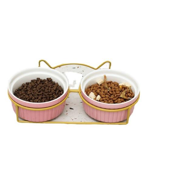 Pet Ceramic Double Bowl Cute Anti Overturning Basin