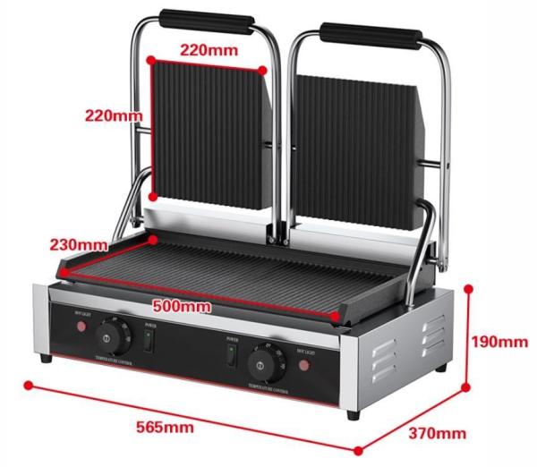 3600W Grill de contacto comercial de mesa em prata preta