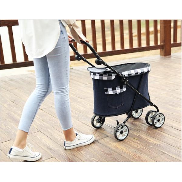 Вагонетка собаки вагонетки несущей собаки голубого холста ковбоя уютная на колесах 53x39x82cm