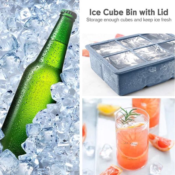 Silicone Ice Cube Trays,Large Size Silicone Ice Cube Molds with Leak Proof Removable Lid Square Ice Cube Tray And BPA Free for Cocktail,Whiskey, Stackable Flexible Ice