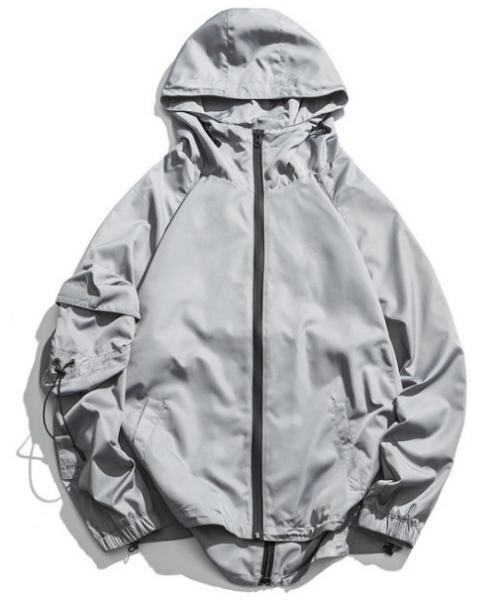 Chic Mens Hooded Zip Up Jackets , Anorak Pocket Nylon Hooded Windbreaker