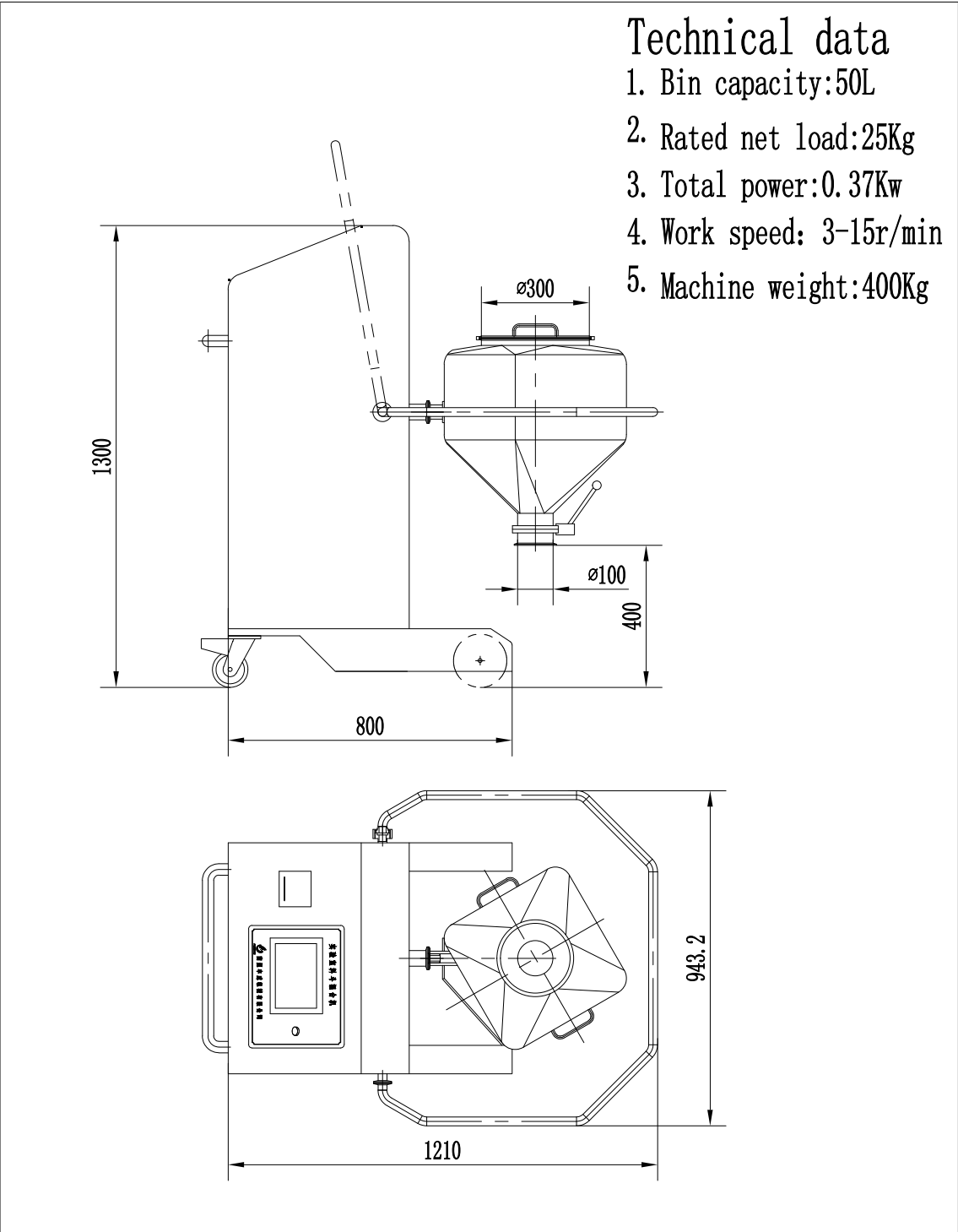 50L Changeable Lab Bin Mixer Touch Screen Control For Pharmaceutical Proessing Equipment