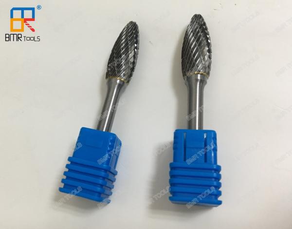 BMR TOOLS Dia 14mm Tungsten Solid Carbide Flame Shape Type H Rotary Burrs Double thread with 6mm Shank