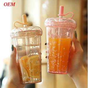 Coupe à paille de thé au lait Coupe à eau en plastique à double couche transparente