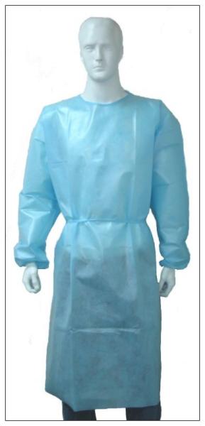 PP disposable surgical isolation gown,anti bacteria,anti blood,knitted cuff and tie on waist isolation gown