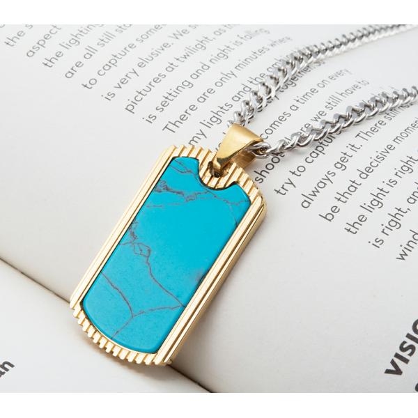 Collar de colgante cuadrado de acero inoxidable para hombres colgante cristiano con collar de cadena de incrustación azul