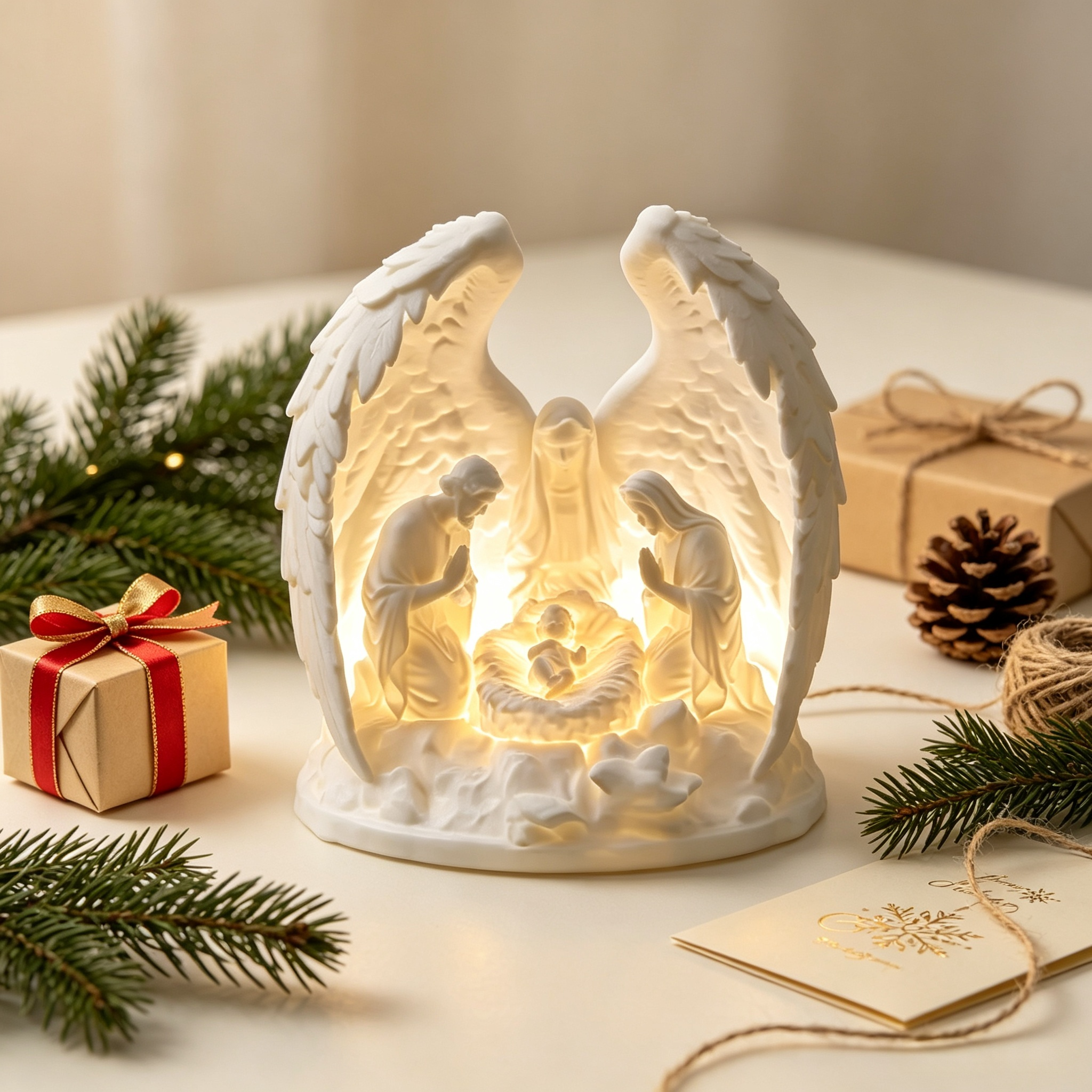 Angel Wing 3D Printed Holiday Decoration Holy Nativity Scene Christmas Tabletop Ornament