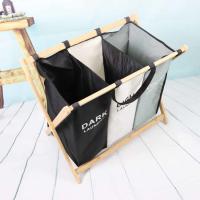 Peso leve lavável do quadro de bambu Moistureproof respirável do cabaz da lavanderia de 3 escaninhos