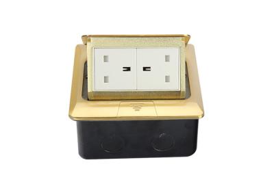 Self Grounding Gold Color Double Floor Socket , 2 Gang Floor Outlet Of 13A UK Plug
