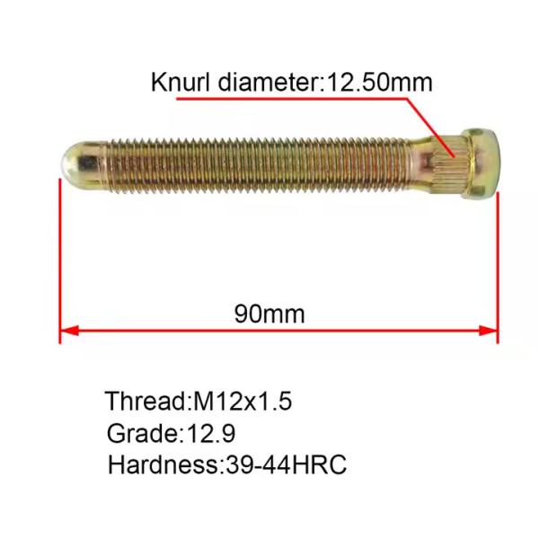 Grade 12.9 Wheel Studs And Nuts M12x1.5 90mm Length Long Stud Bolt