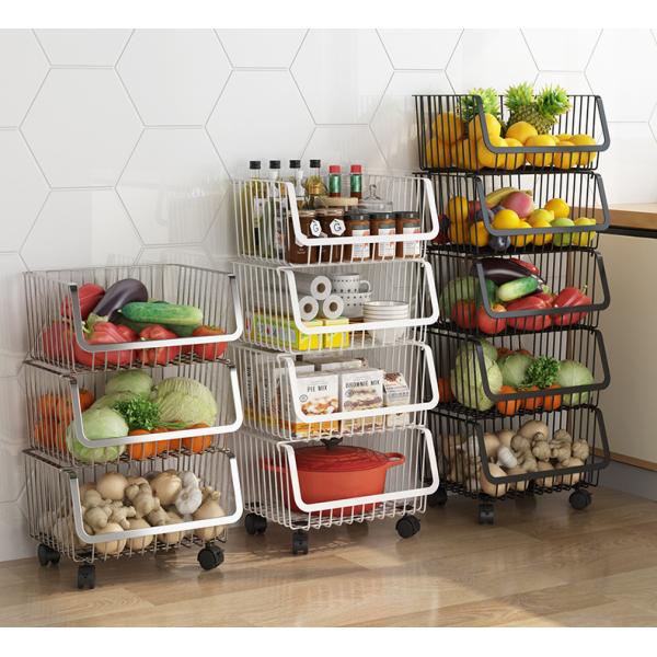5 Tier 105cm Height Steel Kitchen Basket Rack For Vegetable Storage