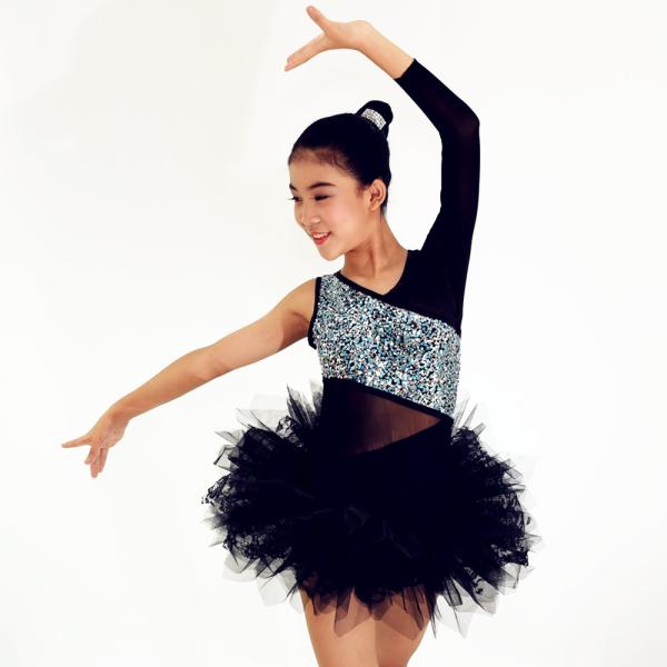 MiDee V-Neck One-Sleeve Leotard with Lace Inserted Tutu Skirt Ballet Dance Costume Dress