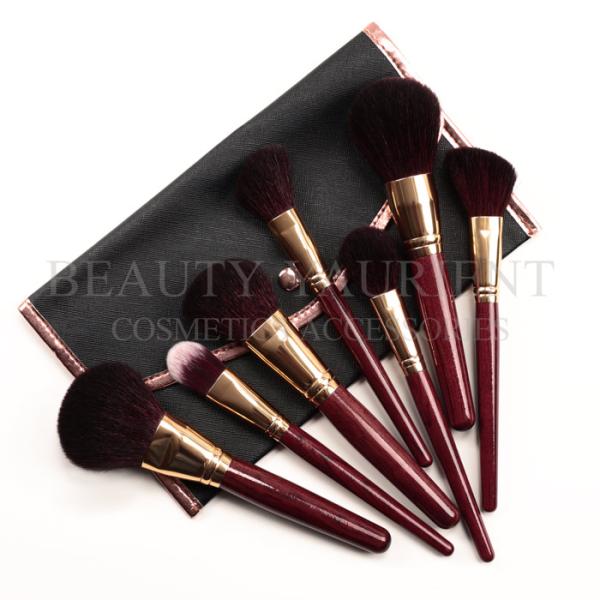 Customizable Logo 7pcs Face Makeup Brush Set Red Wine Wooden Vegan Natural Hair