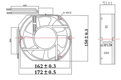 46W Ball Bearing 150mm Cooling Fan All Metal With Stalling Alarm