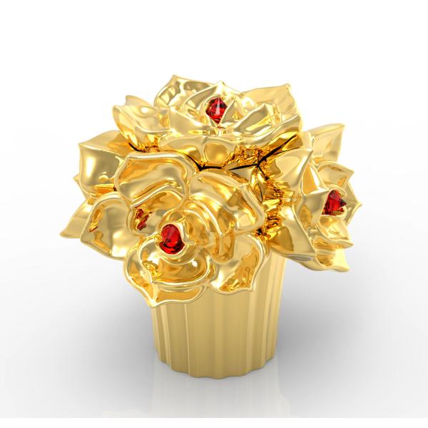 Luxury Rose Sculpted Perfume Cap in Gold & Black Zinc Alloy