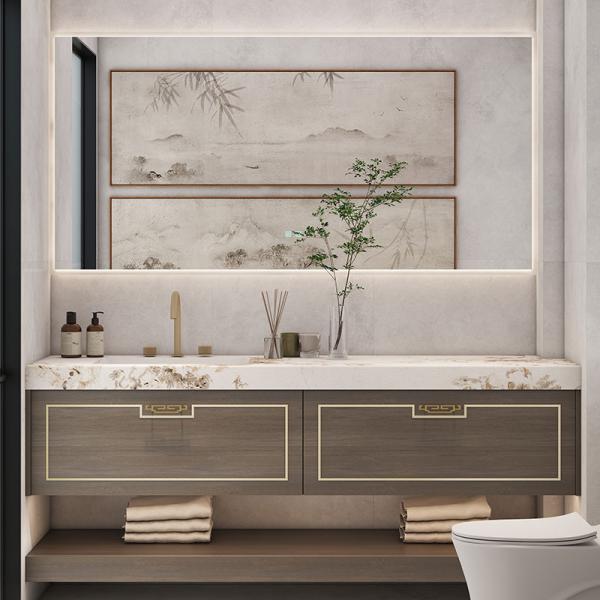 Factory Directly Modern Hotel Hanging Waterproof Mirror Wash Basin Vanity Sintered Stone Bathroom Cabinet