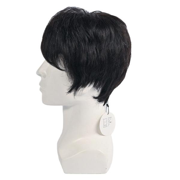 150% Density Natural Black Short Human Hair Wig for Men Layered Full Replacement Hair