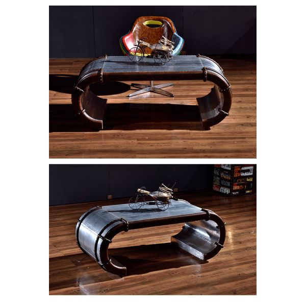 Nidea #8646 Vintage Industrial Style Coffee Table Whiskey  Bar Metal Aluminum Rivet Rattan Durable Handmade for Living Room High-End