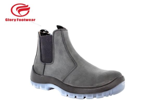 Black  Middle Cut Pull On Waterproof Steel Toe Work Boots With Suede Leather