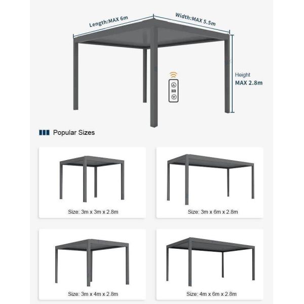 Waterproof Motorized Bioclimatic Pergola with 6063-T5 Aluminum Alloy Retractable Louvered Roof