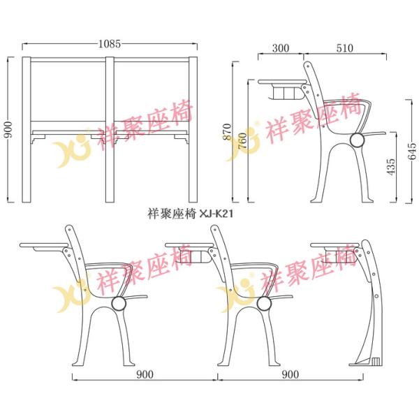 Aluminum Alloy Folding Seat School Desk And Chair With Writing Pad