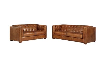 Comfortable Tan Brown Leather Couch , Genuine Leather Couch Set Solid Wood Legs
