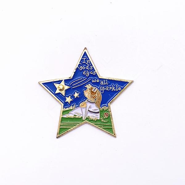 1.25 Inch Star Shaped Lapel Pins / Custom Brass Badges Epoxy Coating Optional