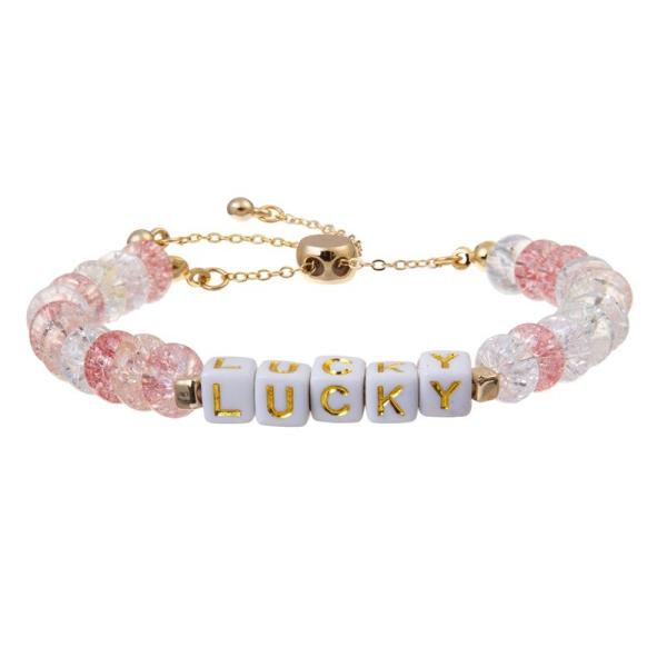 Personalize a letra quadrada do ouro perla o bracelete ajustável com Crystal Beads rachado