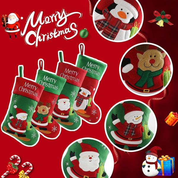 Pack Rustic Christmas Stockings, Penguin Snowman Claus Santa and Reindeer, Vintage Xmas Holiday Party Home Decorations