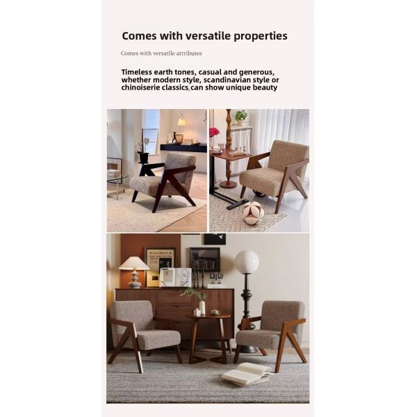 Nordic Solid Wood Frame Armrest Backrest Soft Leisure Sofa Chair Modern Luxury Design Eco-Friendly Bedroom Living Room Lounge