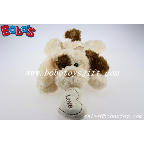 Cuddly Lying stuffed Brown Dog Animal With Tan Ear And Heart Pillow