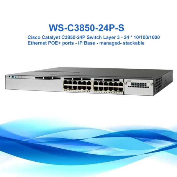 POE Network Cisco Catalyst 3850 Switch WS-C3850-24P-S With IP Base 24 Port