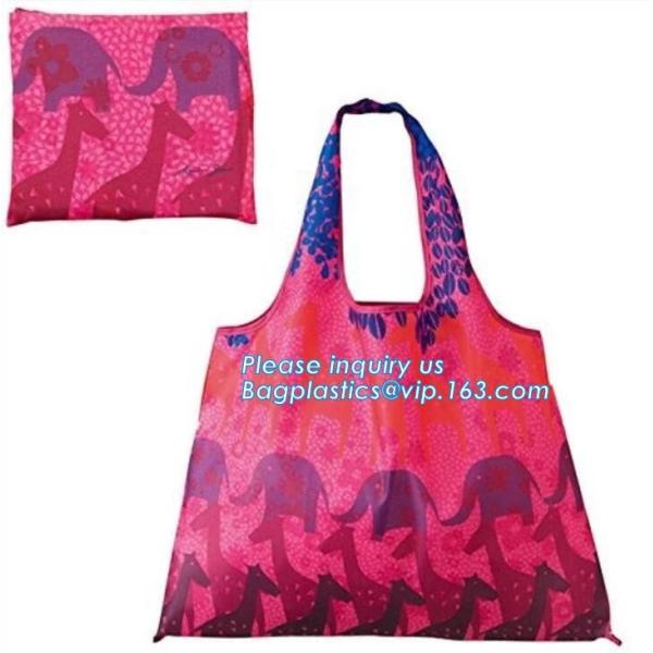 Custom good quality smart portable polyester reusable folding shopping bag，210T polyester drawstring bag/drawstring back