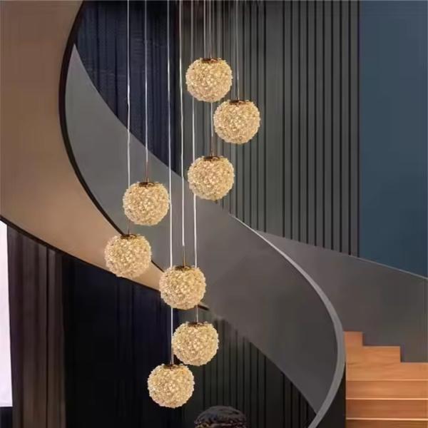 Lampe de lychee de cristal moderne Luxe Villa Duplex Éclairage d'escalier pour le salon et la chambre haute