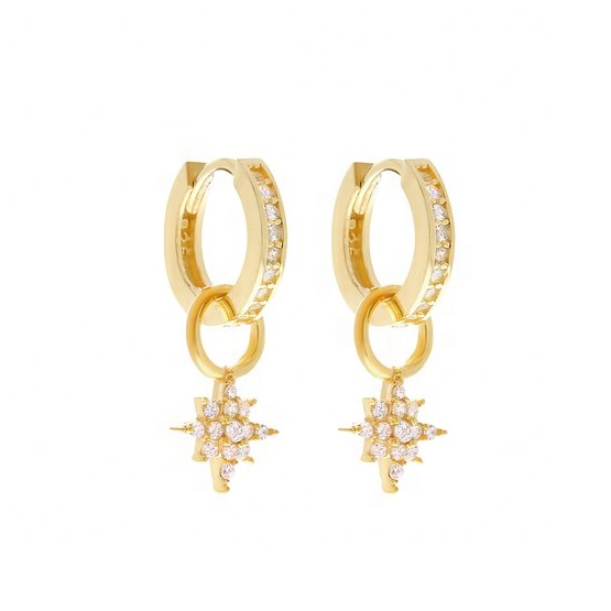 925 Sterling Silver Mini Starburst Pave CZ Huggie Earrings with Fast and Safe Shipping